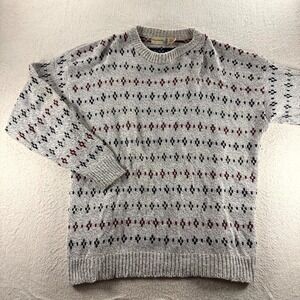Vintage Fieldmaster Sweater Mens XL Gray‎ Geometric Knit Cotton Preppy Crew Neck